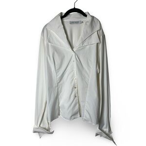 Anne Fontaine Christie Classic White Button Down Shirt Asymmetrical Pima Sz. 46